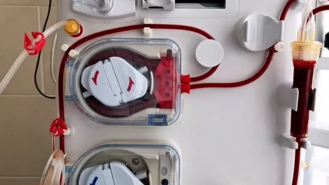 Operation of the pump of the artificial kidney device Stock Footage 157352198