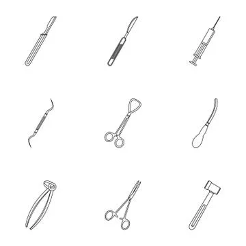 Operation surgery tools icon set, outline style Stock Illustration