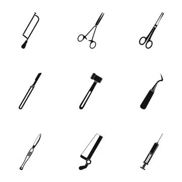 Operation surgery tools icon set, simple style Stock Illustration