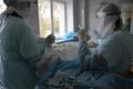 Operation. Surgical table. implantation Foto