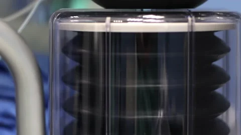 The operation of the ventilator piston, against the background of a doctor Stock Footage 144549148