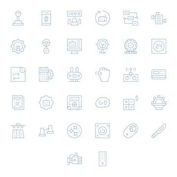 Operation Visual Pack containing 32 Thin Line Pixel Optimized Vector Icons Illustrazione stock