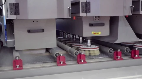 Operation of  wood panel polishing machine Stock Footage 120815145