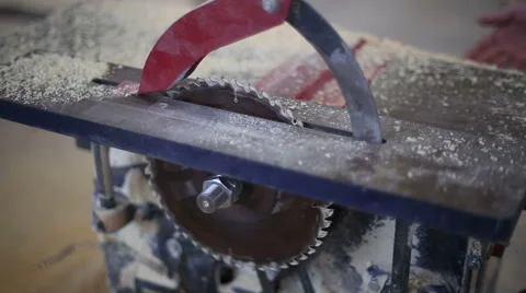 Operation of woodworking circular sawing machine Stock Footage 59559969