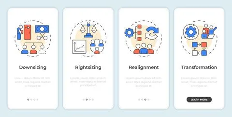 Operational change categories onboarding mobile app screen Stock Illustration
