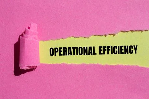 Operational efficiency message written on ripped pink paper with yellow backg Stock Photos