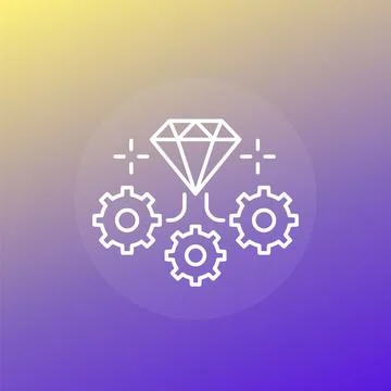 Operational excellence icon with diamond and gears, line design Stock Illustration