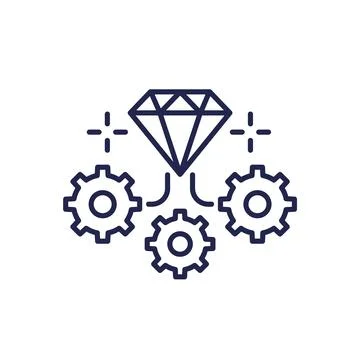 Operational excellence line icon with diamond and gears Stock Illustration