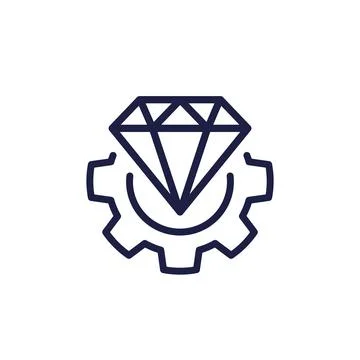 Operational excellence line icon with gear and diamond Stock Illustration