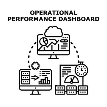 Operational performance dashboard analyzing business data metrics Illustrazione stock