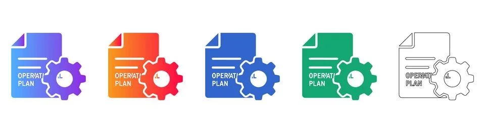 Operational Plan Document Icon Set Stock Illustration