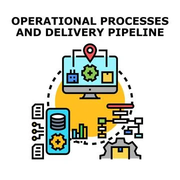 Operational processes and delivery pipeline controlling data flow and shipmen 스톡 일러스트
