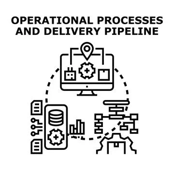 Operational processes and delivery pipeline controlling data flow and shipmen Stock Illustration