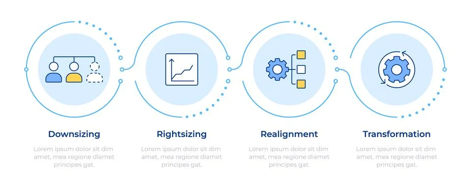 Operational restructuring models infographic 4 steps Stock Illustration