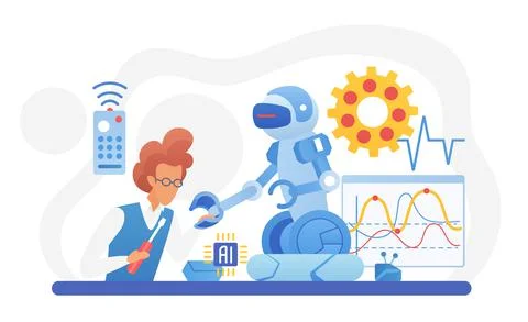 Operational robotic working technologies Illustrazione stock