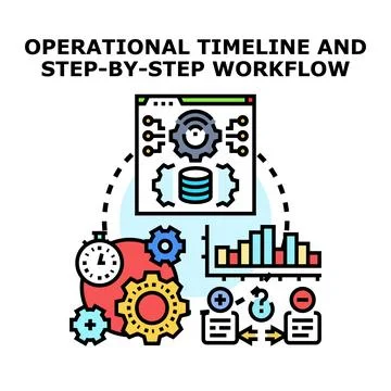 Operational timeline and step by step workflow concept illustrating busines.. Stock Illustration