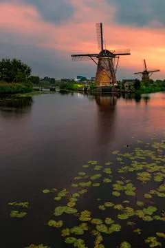 Operational windmill a night Stock Photos