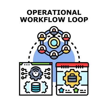 Operational workflow loop with team collaboration and data management Stock Illustration
