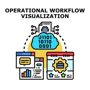 Operational workflow visualization with data processing and task management Stock Illustration