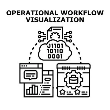 Operational workflow visualization with data processing and task management Stockillustratie