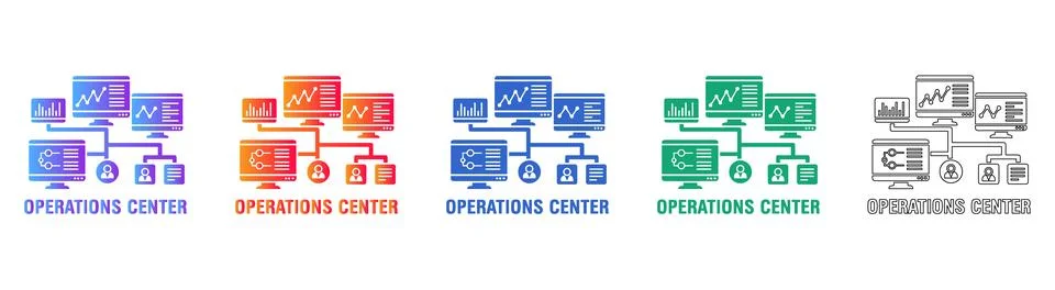 Operations Center Network Icon Set Stock Illustration