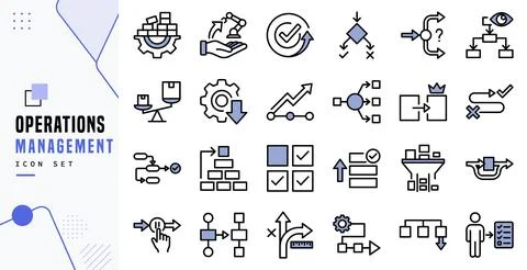 Operations Management Business Process Line Icon Set Vector Ilustração Stock
