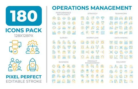 Operations management two color line icons set collection Stock Illustration