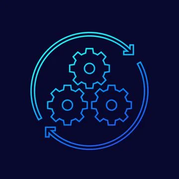 Operations, process line icon with gears 库存插图