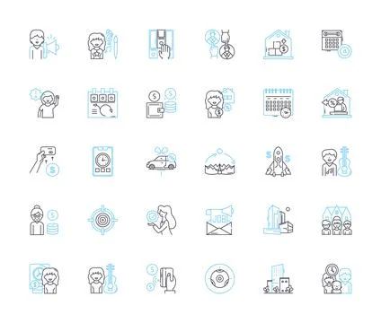 Operative linear icons set. Stealthy, Lethal, Covert, Tactical, Skilled 스톡 일러스트