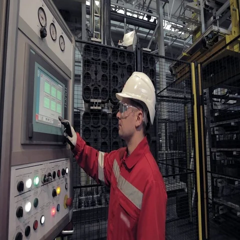 Operator Automated Robot Monitors The Execution of the Process Stock Footage 69328799