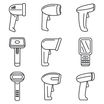 Operator barcode scanner icons set, outline style Illustrazione stock