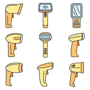 Operator barcode scanner icons set vector color Illustrazione stock