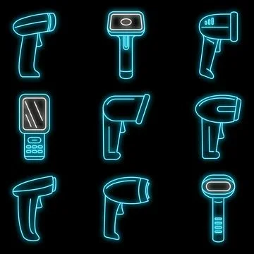 Operator barcode scanner icons set vector neon Stock Illustration