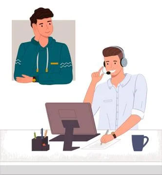 Operator of call center or hotline talking with customer, client listening Stock Illustration