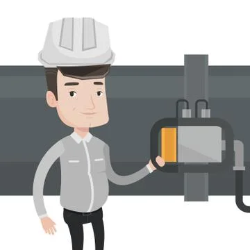Operator checking detector on gas pipeline Stock Illustration