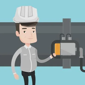 Operator checking detector on gas pipeline Stock Illustration