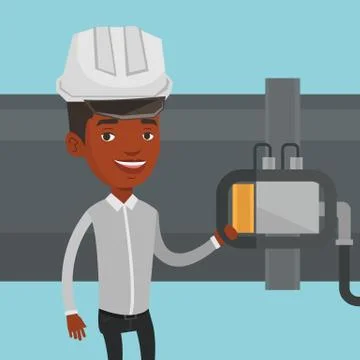 Operator checking detector on gas pipeline Stock Illustration