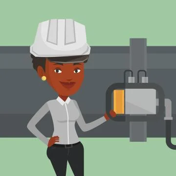 Operator checking detector on gas pipeline Stock Illustration