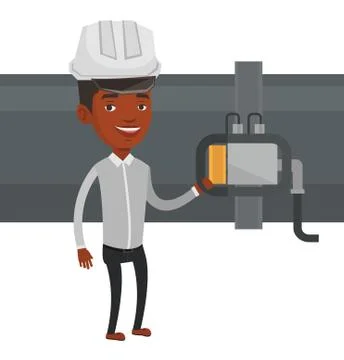 Operator checking detector on gas pipeline Stock Illustration