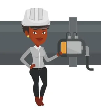 Operator checking detector on gas pipeline Stock Illustration