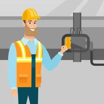 Operator checking detector on gas pipeline Stock Illustration