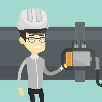 Operator checking detector on gas pipeline Stock Illustration