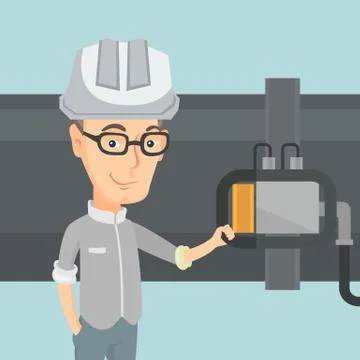 Operator checking detector on gas pipeline Stock Illustration