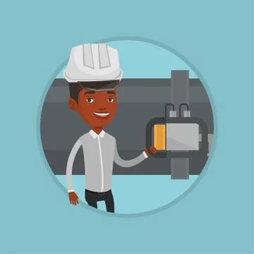 Operator checking detector on gas pipeline Stock Illustration