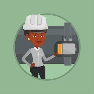 Operator checking detector on gas pipeline Stock Illustration