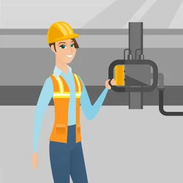 Operator checking detector on gas pipeline Stock Illustration