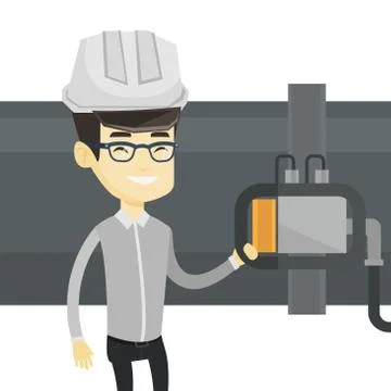 Operator checking detector on gas pipeline Stock Illustration