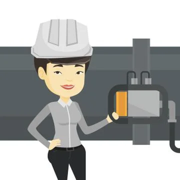 Operator checking detector on gas pipeline Stock Illustration