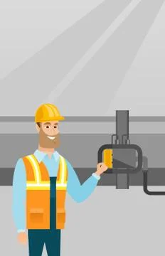 Operator checking detector on gas pipeline Stock Illustration