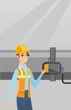 Operator checking detector on gas pipeline Stock Illustration